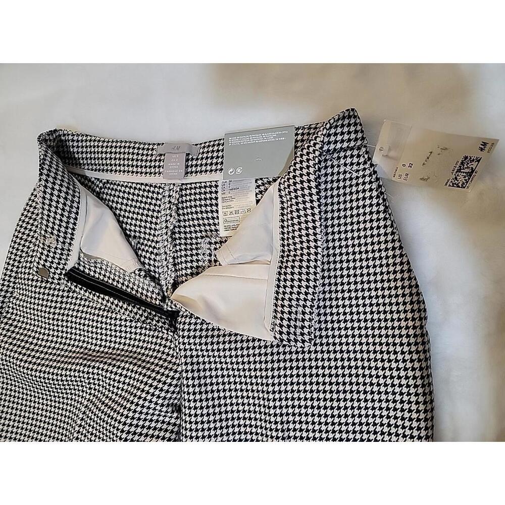 H&M Slacks Pants Womens US 0 Beige Black Houndstooth Pockets  Flat Front NWT #F